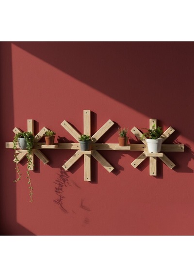Modern Yıldız Tasarım Masif Ahşap Duvar Rafı - 100x25 Cm Ham Ahşap Dekoratif Raf Bej