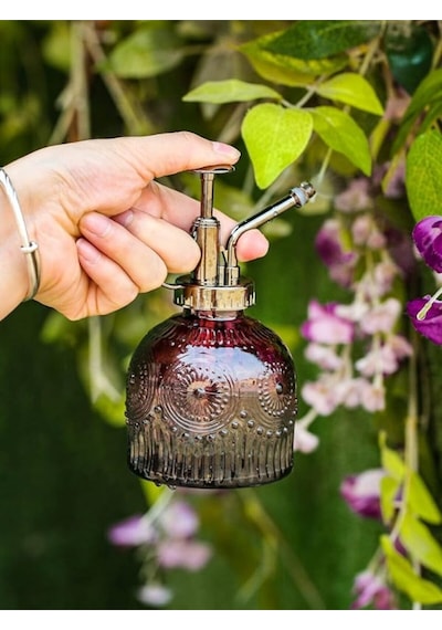 Şık Tasarımlı Ev Bahçe Saksı Çiçeklerine Özel Cam Bitki Sulama Fıskiyesi Kolonya Şişesi 200ml Kırmzı