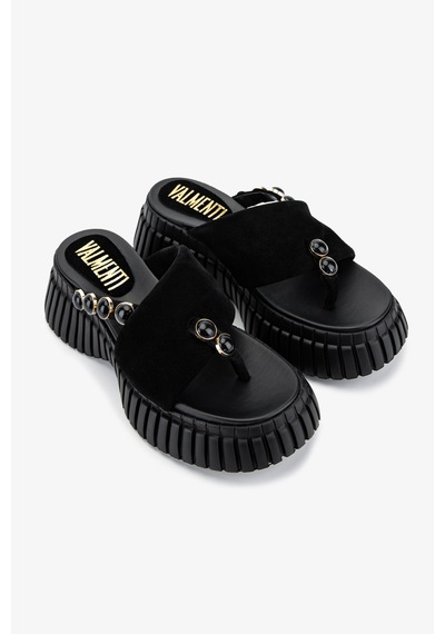 Valmenti Kadın Hakiki Deri Siyah Süet Düz Terlik 1141 773 Bn Trlk Y26 Black Suede