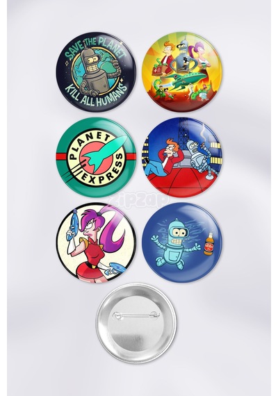 Futurama Bender Anime Animasyon Çanta Süsü Rozet İğneli Buton Rozet Seti 6 Adet Çok Renkli