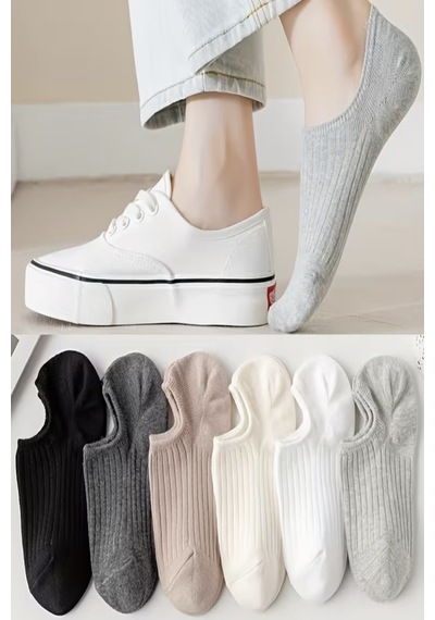 Ozzy Socks 6 Çift Kadın Şık Çizgili Rahat Sneaker Çorap Çok Renkli