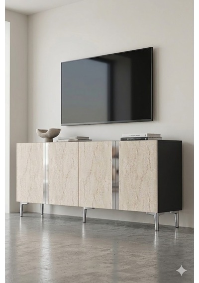 Ka1898ats Anka Konsol Ve Tv Sehpası Antrasit-traverten-silver 180cm