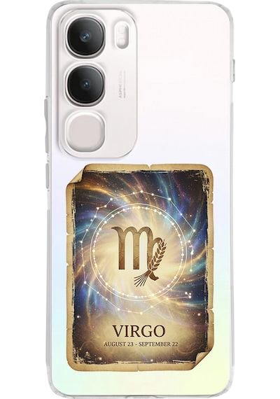 Vivo Y19s İle Uyumlu Burç Kartları Başak Tasarımlı Şeffaf Silikon Kılıf Şeffaf