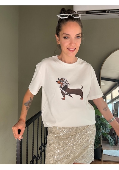 Ali Butik Ekru Leodog Baskılı Tişört