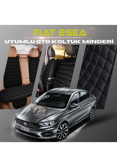 Fiat Egea Siyah Renk Tay Tüyüü Cepli & Terletmez Sırtlı Oto Koltuk Minder Seti - Koltuk Koruma Kılıfı Ön & Arka Tam Set