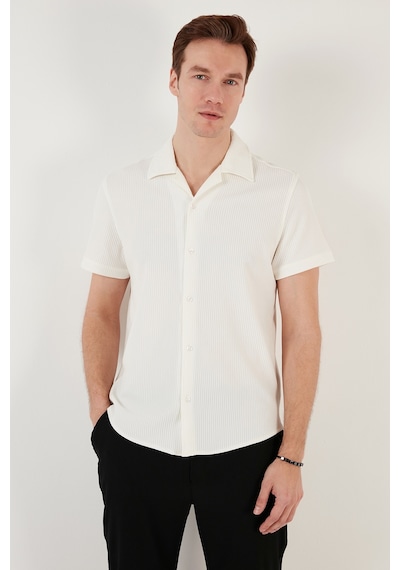 Buratti Pamuk Karışımlı Apaş Yaka Kısa Kollu Regular Fit Erkek Gömlek Cf24S115882 Ekru