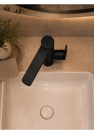 Modern Silva Lavabo Bataryası Siyah 360 Derece Döner Borulu Lavabo Musluğu Çift Su Girişli Batarya