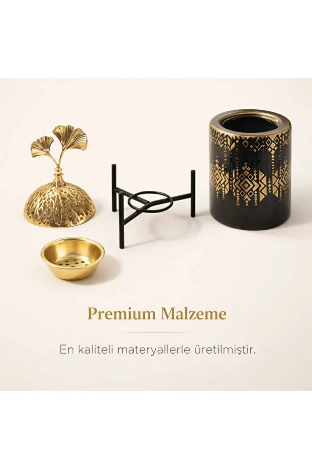 Banum Luxury Lüx Standlı Siyah Altın Desenlı Ev Ve Ofıs İçin Dekorativ Tütsülük