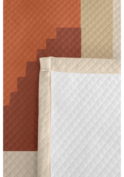 Boho Geometrik Kiremit Genç Odası Tek Kişilik Pike Takımı - Bej Antrasit 160x220 Cm Yatak Örtüsü Keten Tarlası Eşiği