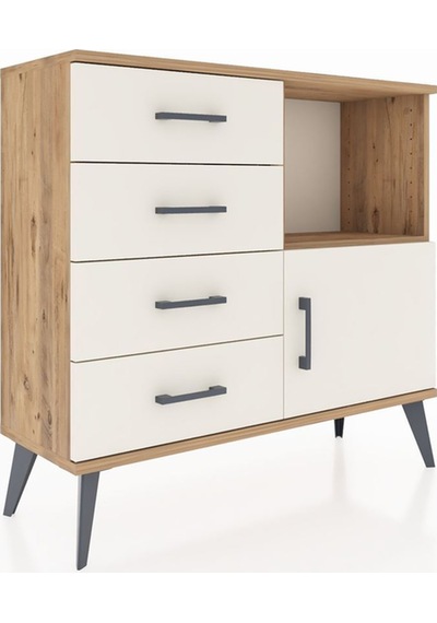 Arges Şifonyer Tek Raflı 4 Çekmeceli Tek Kapaklı 88x30x80 Çam-aytaşı Aytaşı