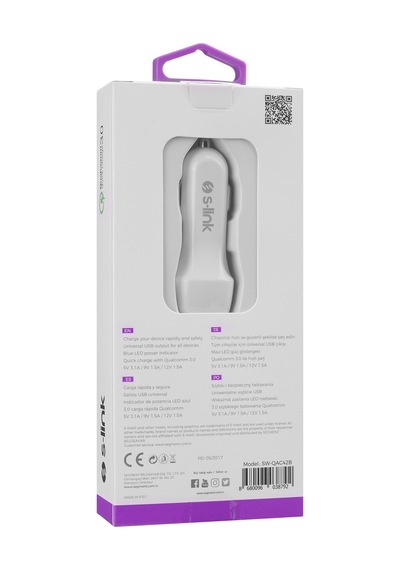 S-link Swapp Sw-qac42b Qualcomm 3.0 Beyaz Araç Şarj Cihazı