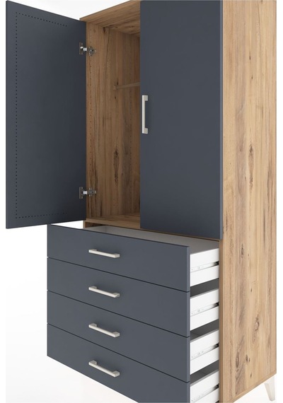 Hyperion Dolap Tek Raflı 4 Çekmeceli Tek Askılı 88x44x182 Çam-antrasit Atlas Çam Hyperion Dolap Tek Raflı 4 Çekmeceli Tek Askılı 88x44x182 Çam-antrasit Atlas Çam