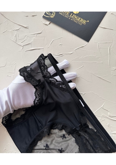Arya Japon Style Arkası Tül Cut-out Dantel Detaylı Cheeky Külot/s Siyah