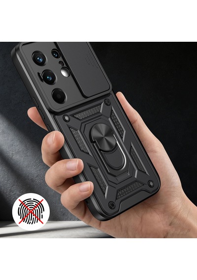 Maks Technology Tecno Camon 50 Pro Kılıf Magnetik Standlı Kamera Korumalı Mkst Sürgülü Vega Kapak - Siyah