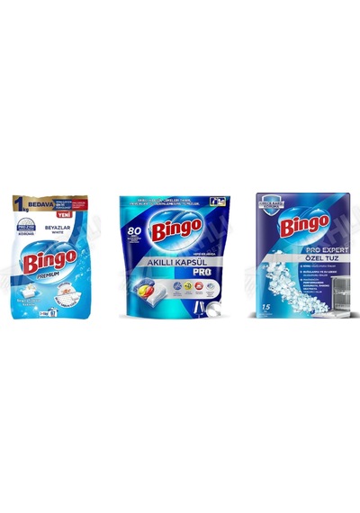 Bingo Beyazlar İçin Toz 8 Kg + Tablet Pro 80'li + Bulaşık 3'lü Set Diğer