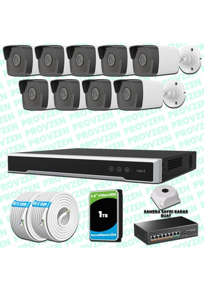 Provzen Hikvision 9 Kameralı Ip 1080p Mikrofonlu Güvenlik Kamerası Olay Anında Bildirim