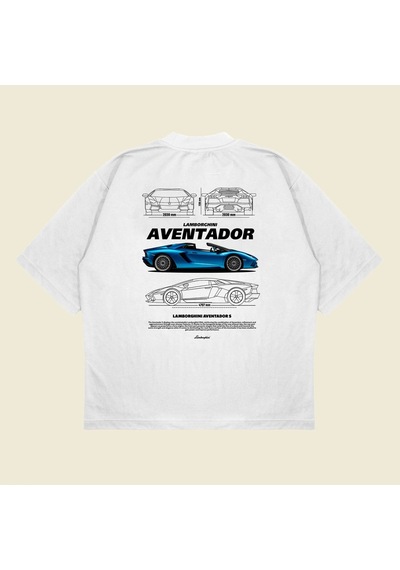 Startmore Lamborghini Aventador Baskılı Oversize Unisex Pamuklu Nefes Alan Kalın Kumaşlı Beyaz