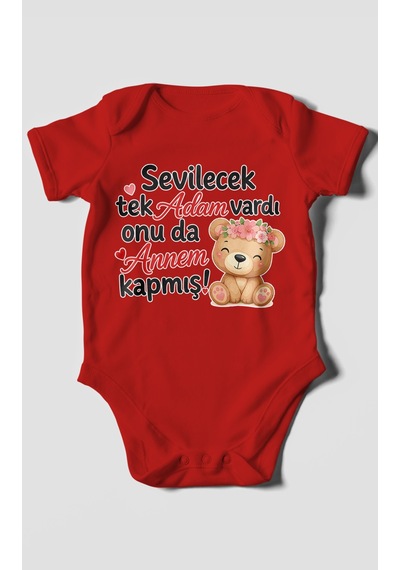 Morivokids Anneye Özel Kısa Kollu Bebek Body %100 Pamuk Zbn271-kk Kırmızı