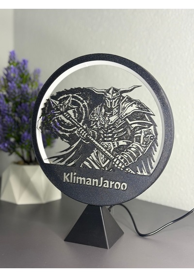 Knight Online Warrior Kişiye Özel İsimli Halka Led Masa Gece Lambası Gamer Oyun Oda Dekor Hediyelik Siyah