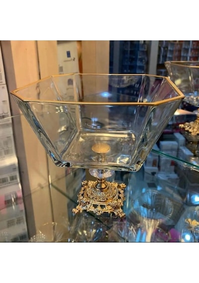Atabey Home Metal Döküm Ayaklı Gold Detaylı Salata Kasesi Lav Krn299
