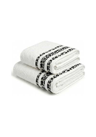 2 Parça Banyo Havlu Seti %100 Pamuk 70x140+50x90 Cm Savana Beyaz Çok Renkli