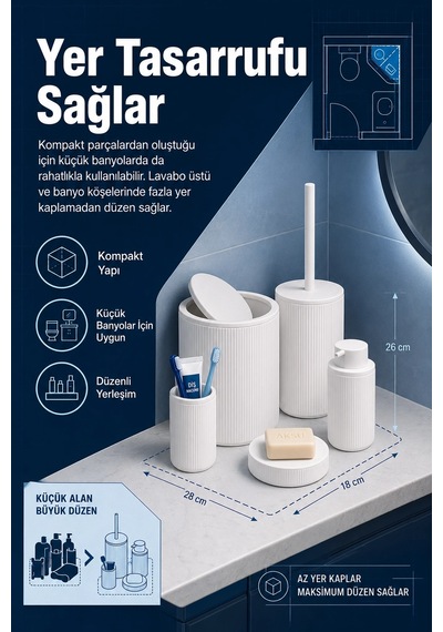 Şık Görünümlü Beyaz Banyo Aksesuar Takımı 5 Parça Günlük Kullanıma Uygun Set
