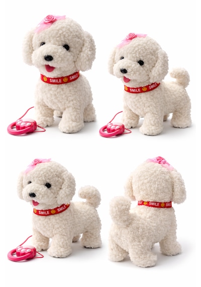 Smile Tasmalı Sevimli Yürüyen Köpek Beyaz