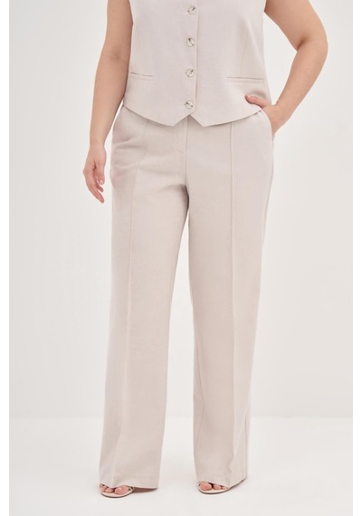 Myline Keten Düz Kesim Klasik Pantolon-1764-taş Taş