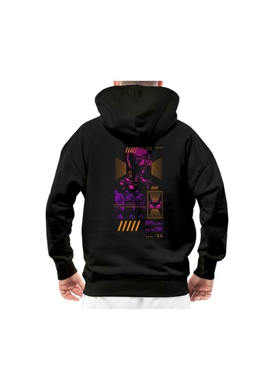 Renewable Synth Mor Human Siyah Streetwear Kapşonlu Hoodie