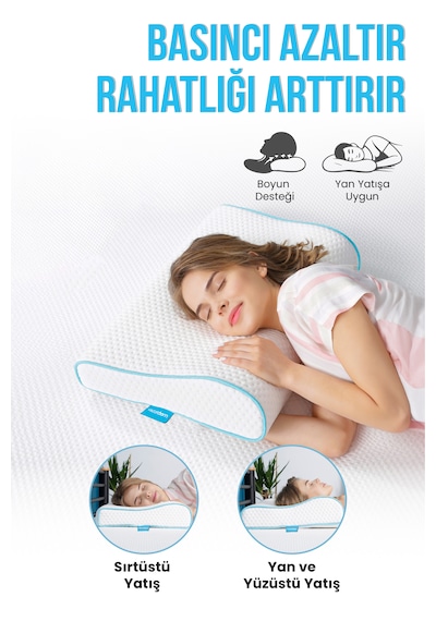 Viscofoam Hava Kanallı Ortopedik Boyun Destekli Yastık Visco Yastık 57x37x10-7cm