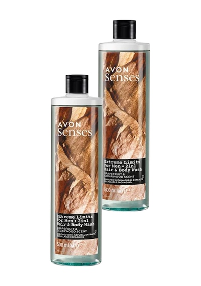 Avon Senses Extreme Limits Greyfurt Ve Sandal Kokulu Saç Ve Vücut İçin Erkek Duş Jeli 2 x 500 ML