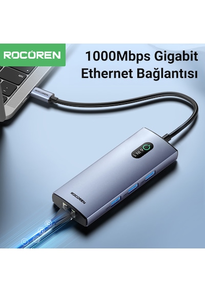 Rocoren 6 Portlu 4k 30hz Gigabit Ethernet 3 Usb3.0 Pd 100w Destekli Hub Çoklayıcı