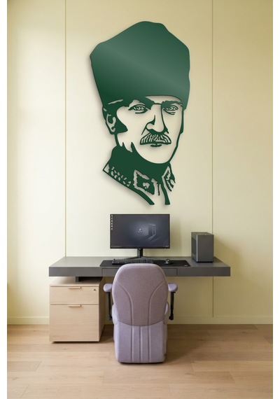 Atatürk Metal Duvar Tablosu - Duvar Sanatı - Duvar Dekoru - Yeşil