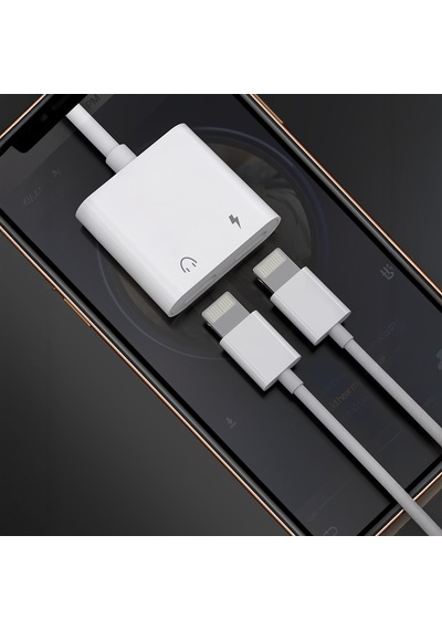 Lenyes Ax92 Lightning To Lightning 2in1 Şarj Ve Kulaklık Dönüştürücü Adaptör Beyaz Beyaz