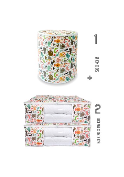 Vedsey 3'lü Set 50x70x25 - 50x45 Çocuk Hayvan Baskılı Organizer Düzenleyici Set Çok Renkli
