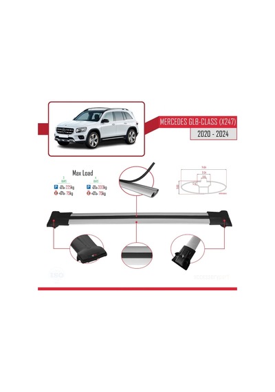Mercedes Glb-class X247 2020 Ve Sonrası İle Uyumlu Fly Model Ara Atkı Tavan Barı Gri 3 Adet Bar
