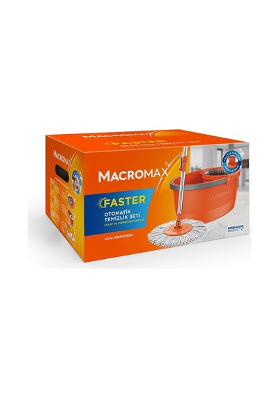 Macromax Focus Black Otomatik Temizlik Seti + 3 Lü Mercan Sünger Hediye Döner Başlıklı Mikrofiber Mop