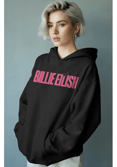Sevbano Billie Eilish Şarkıcı Sırt Baskılı Unisex Oversize Premium Hoodie Siyah