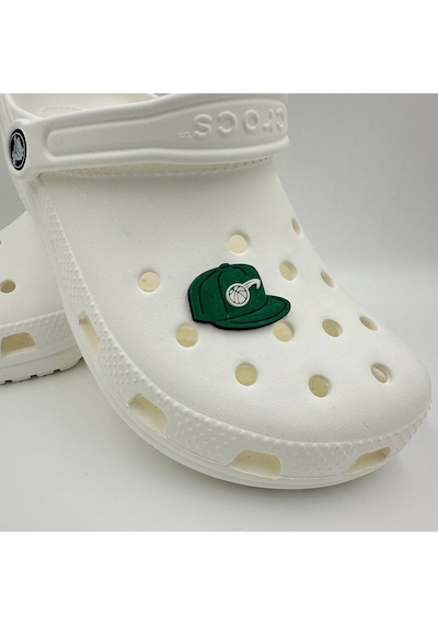 Crocs Terlik Süsü Ve Aksesuarı , Çanta Süsü Jibbitz3d Kabartma Şapka Kep 10 Görsel Figür Aksesuar Yeşil-beyaz