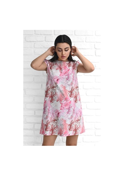 Koza Butik Kadın Desenli Kısa Kollu Elbise 5167-23 001