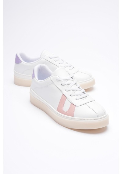 Mubiano Kadın Hakiki Deri Beyaz Pudra Lila Spor Ayakkabı Sneakers Casper Beyaz