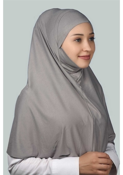 Altobeh Hazır Türban Peçeli Pratik Eşarp Tesettür Nikaplı Hijab - Namaz Örtüsü Sufle (XL) - Gri