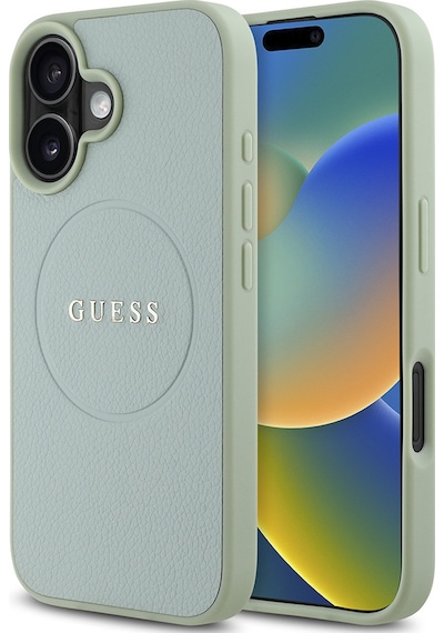 Apple iPhone 16 Plus Uyumlu Kılıf Guess Lisanslı Magsafe Şarj Özellikli Yazı Logolu Grained Kapak Yeşil