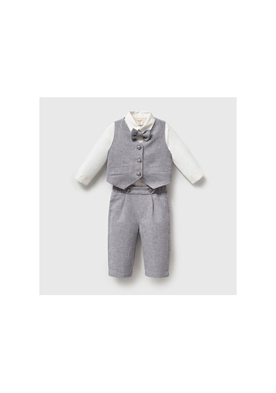 Ministok Erkek Bebek Papyonlu Yelekli Takım 4 Parça Gömlek Yelek Pantolon Mavi