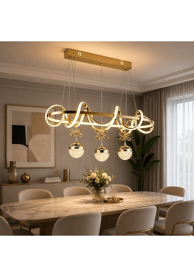 Ey-El Tasarım Kuzey Sıralı Gold Kaplamalı 3 Renk Sarkıt Led Avize Modern Gold