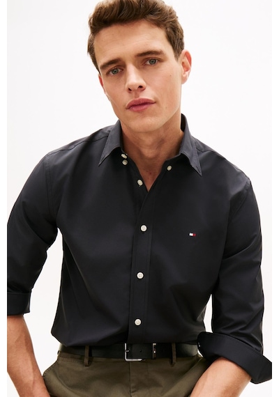 Tommy Hilfiger Erkek Poplin Solid Siyah Gömlek-13455 Siyah