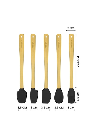 Valletta Indigo 5 Li Siyah Bambu Silikon Spatula Seti Uzun 26 Cm
