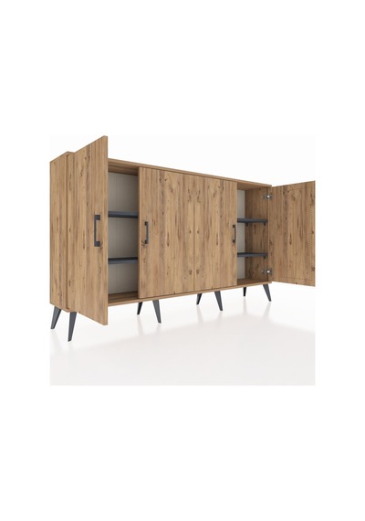 Arges Konsol 4 Raflı 4 Kapaklı 176x30x99 Çam-çam/antrasit Atlas Çam/antrasıt - Atlas Çam