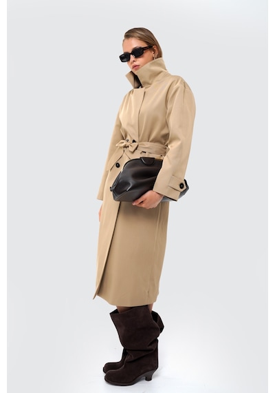 Thalure Kadın Camel Oversize Kuşaklı Trençkot