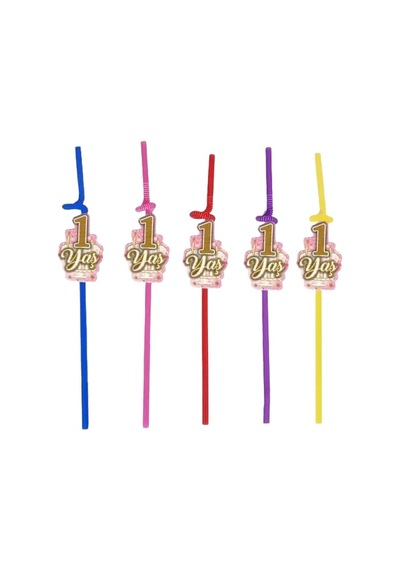Pipet 1 Yaş Yaldızlı Pipet 10 Lu Pembe 1 Yaş Kız Doğum Günü Partisi